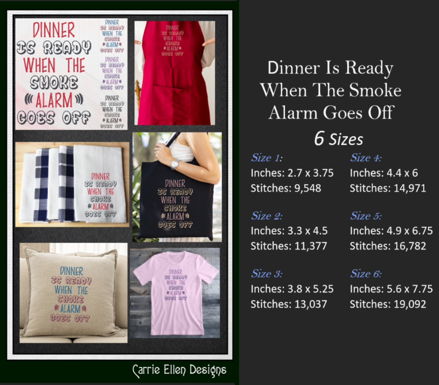 Dinner Is Ready When the Smoke Alarm Goes Off– Funny Kitchen Machine Embroidery Design Saying | 6 Sizes (2371)