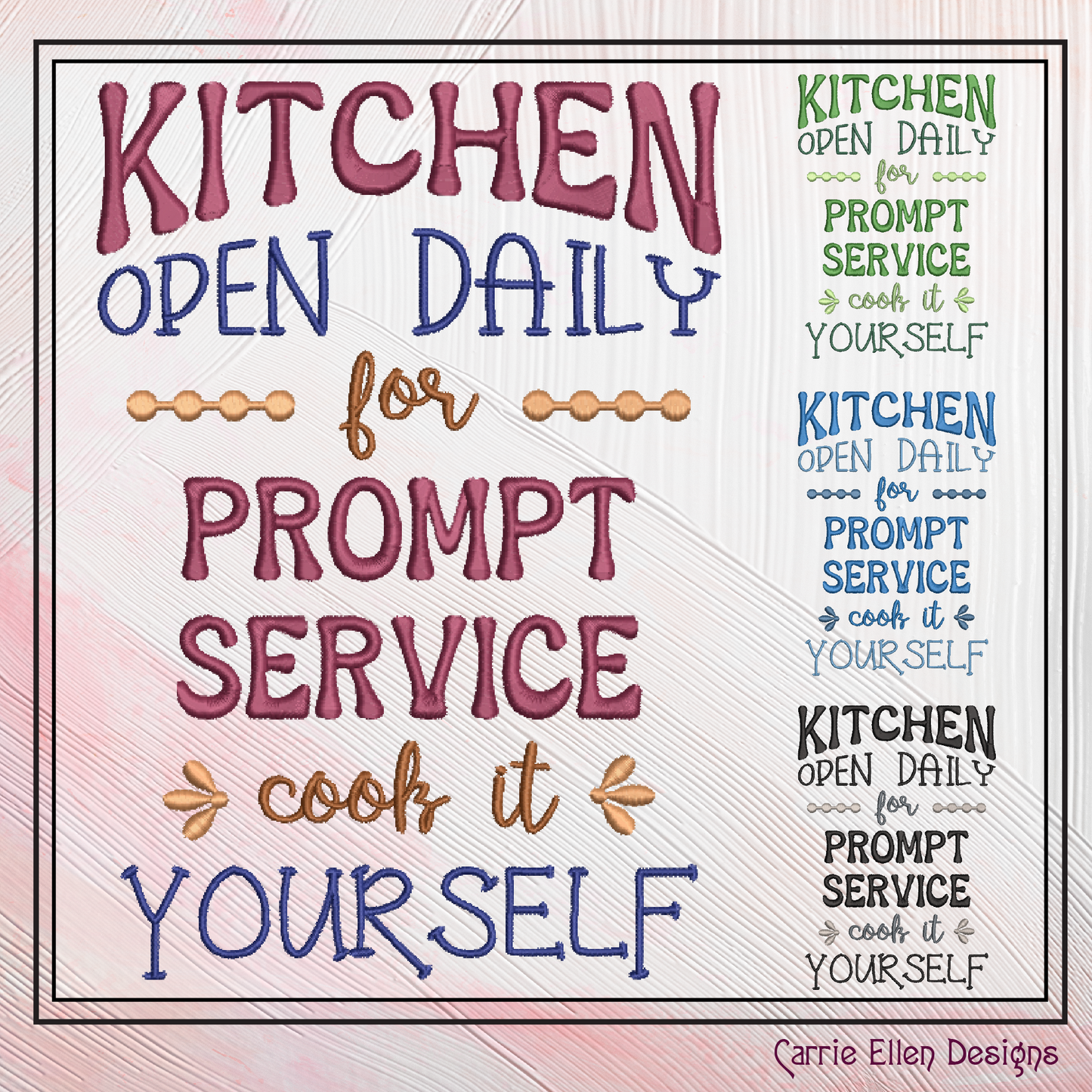 Kitchen Open Daily Machine Embroidery Design, Funny Sarcastic Sayings Design, Home and Garden, 6 Sizes (2373)