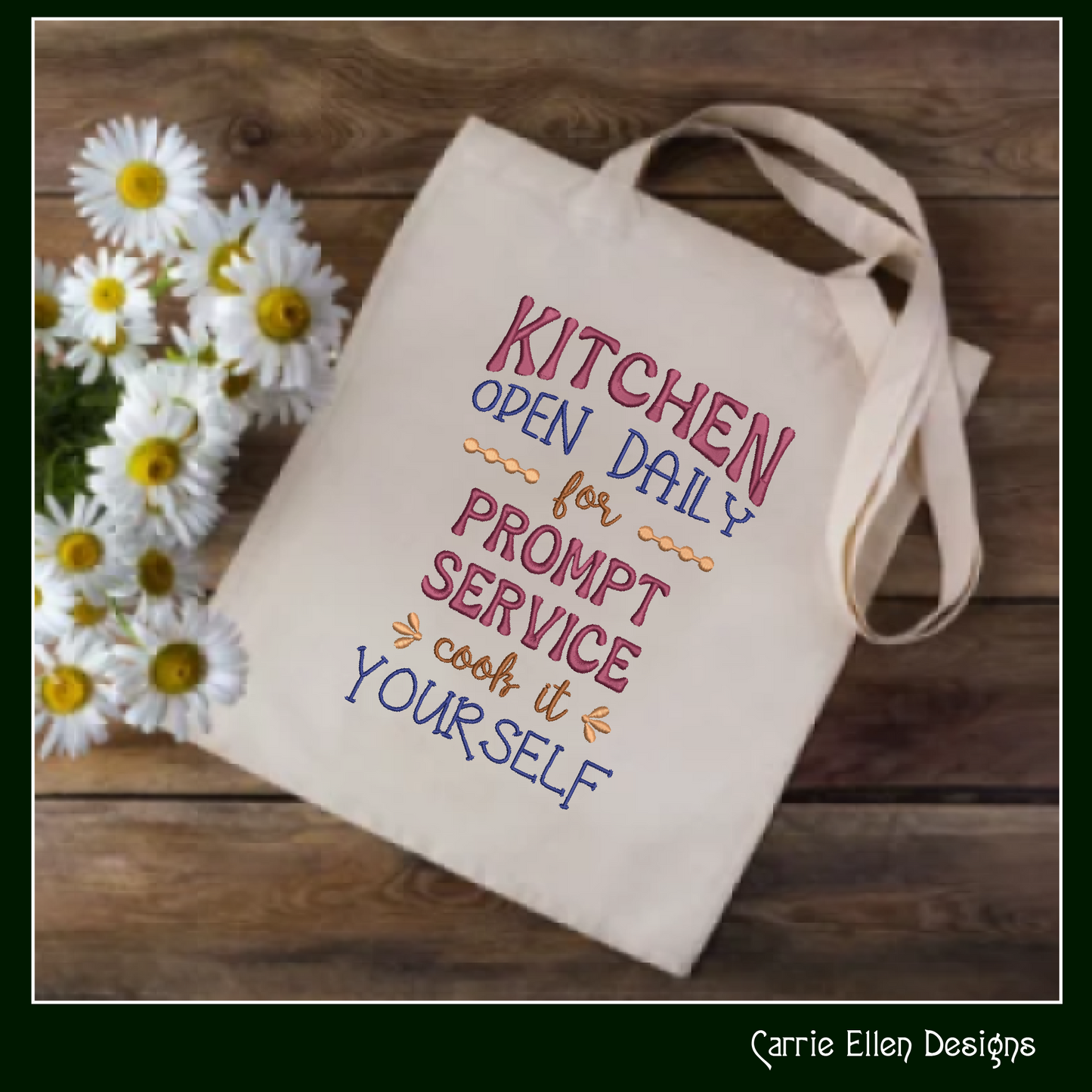 Kitchen Open Daily Machine Embroidery Design, Funny Sarcastic Sayings Design, Home and Garden, 6 Sizes (2373)