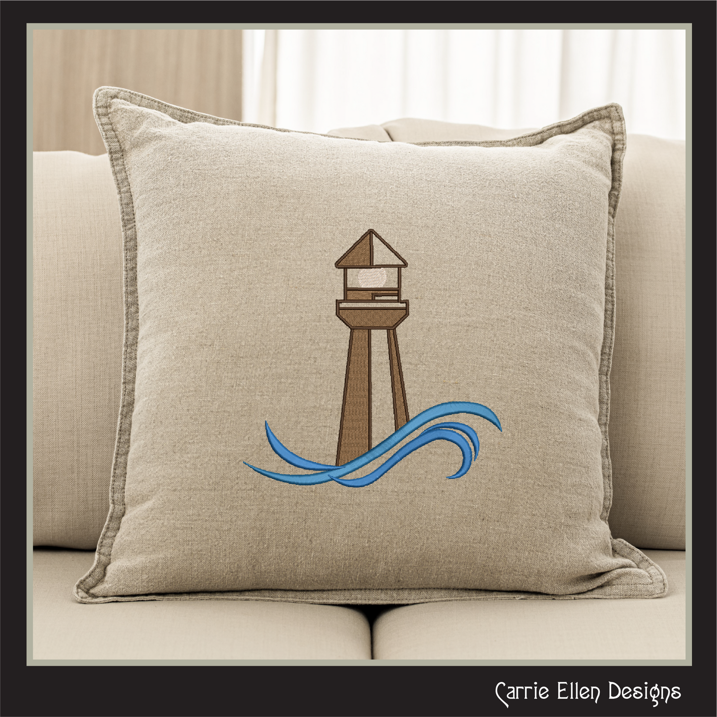 Lighthouse Machine Embroidery Design, Coastal Light House Island Embroidery Design, Seaside Landscape, 6 Sizes (2377)