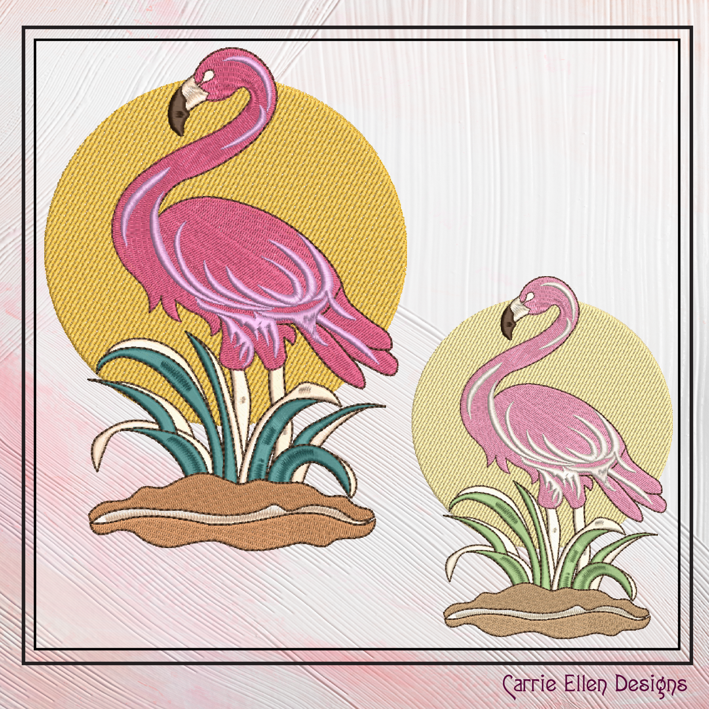 Sunset Flamingo Machine Embroidery Design. Wading Flamingo in the Grass, Pink Bird Design, 6 Sizes (2380)