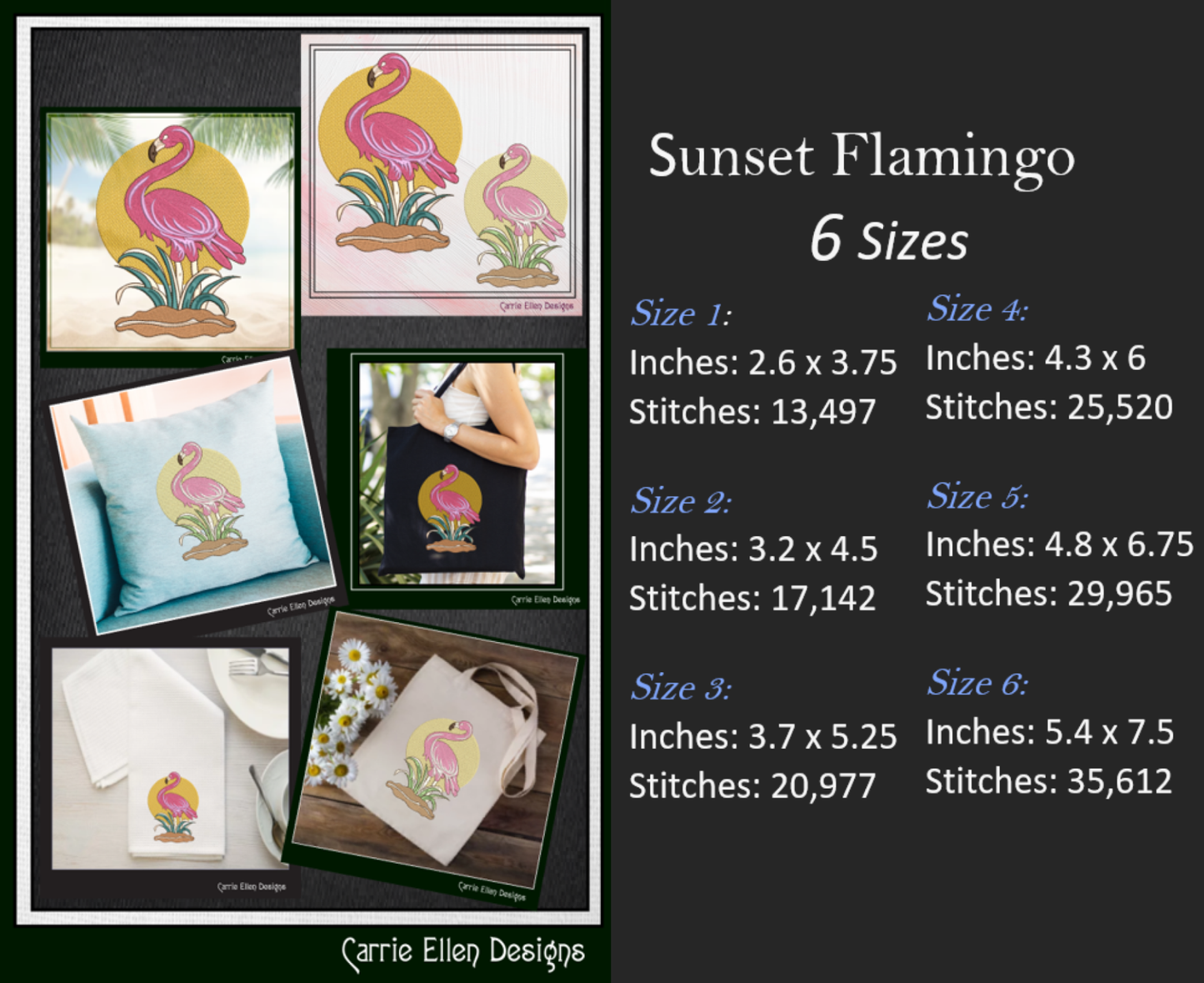 Sunset Flamingo Machine Embroidery Design. Wading Flamingo in the Grass, Pink Bird Design, 6 Sizes (2380)