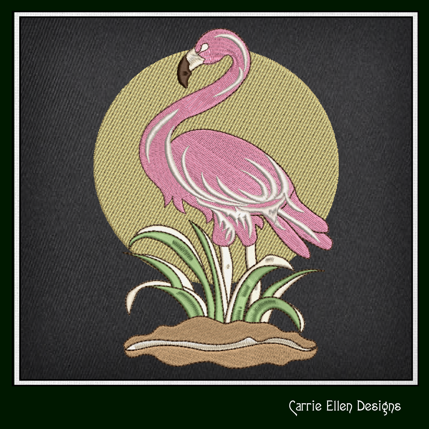 Sunset Flamingo Machine Embroidery Design. Wading Flamingo in the Grass, Pink Bird Design, 6 Sizes (2380)