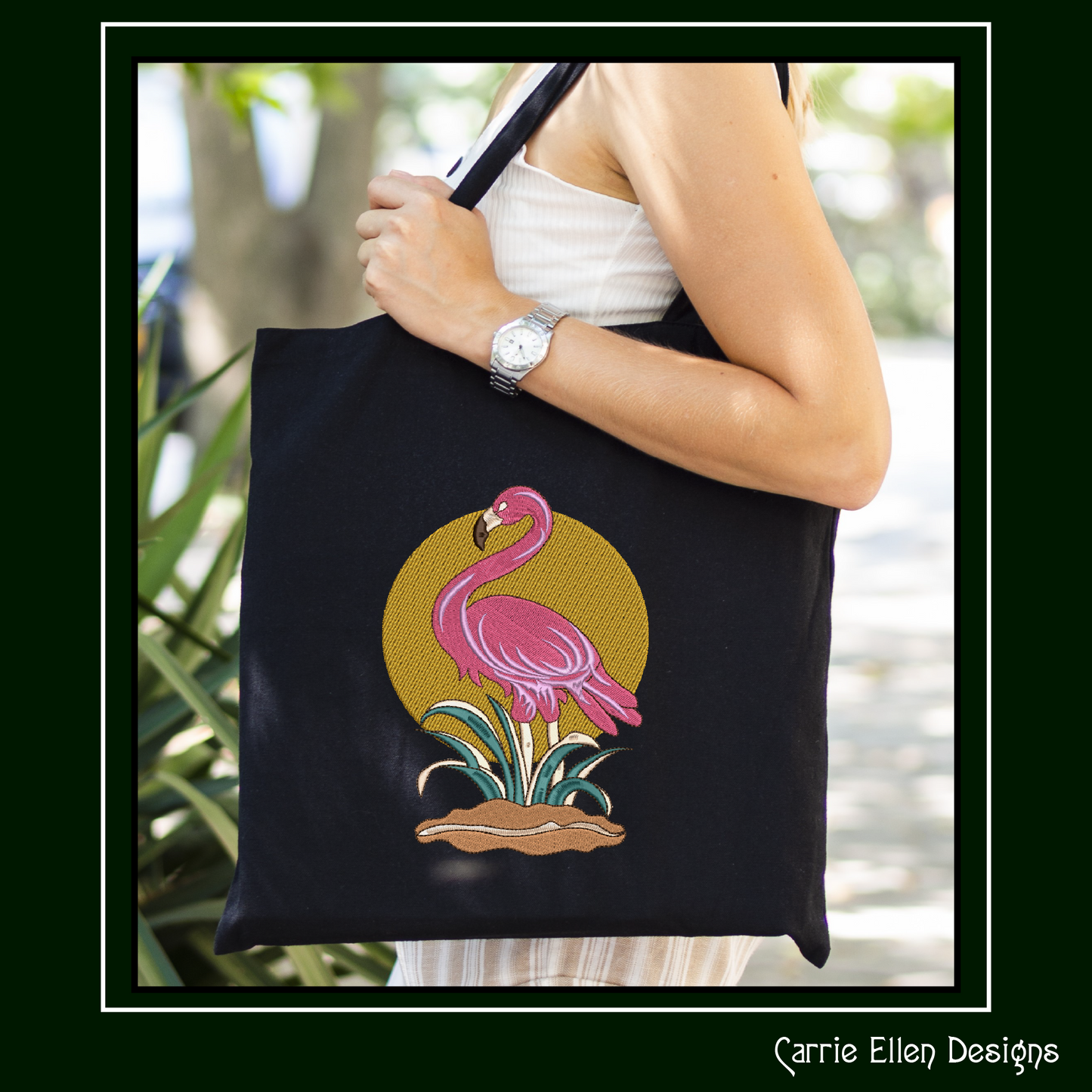 Sunset Flamingo Machine Embroidery Design. Wading Flamingo in the Grass, Pink Bird Design, 6 Sizes (2380)