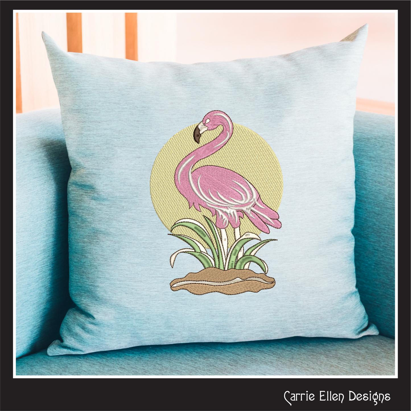 Sunset Flamingo Machine Embroidery Design. Wading Flamingo in the Grass, Pink Bird Design, 6 Sizes (2380)