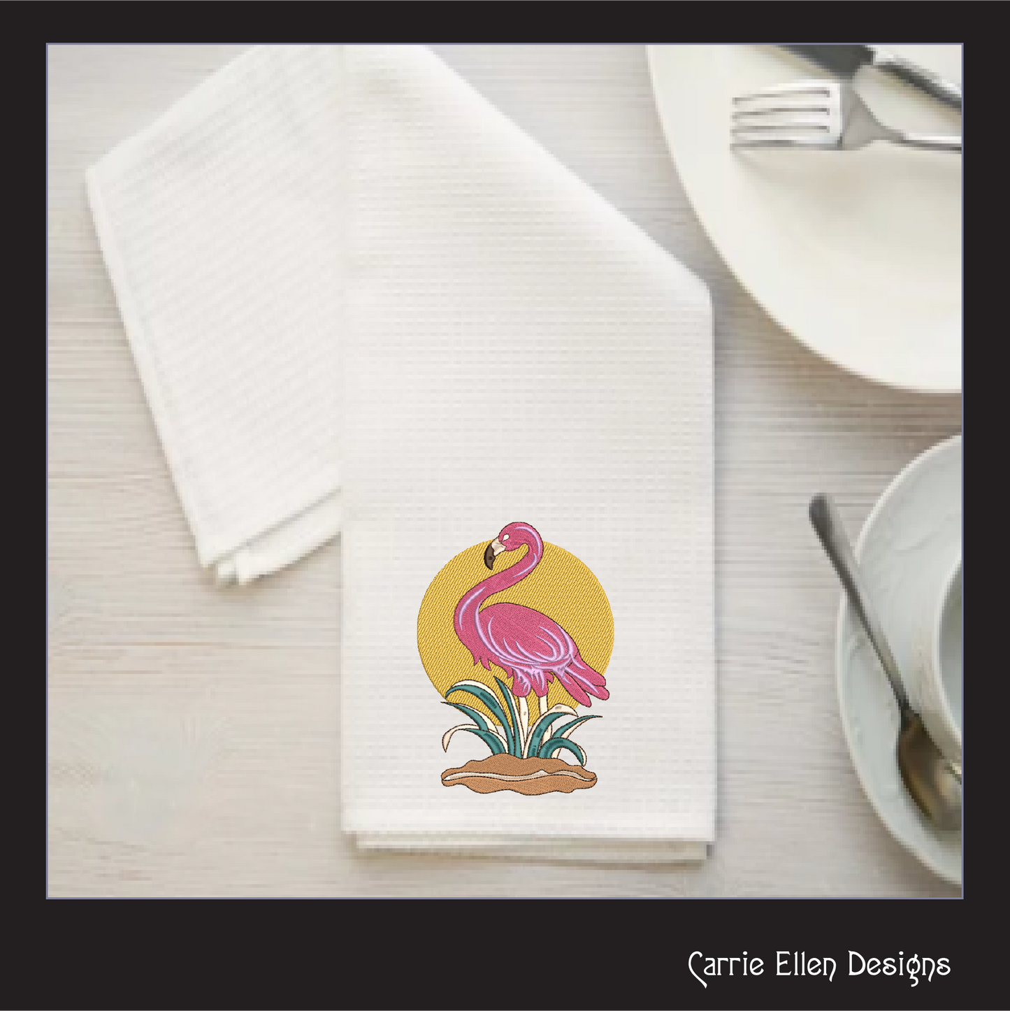 Sunset Flamingo Machine Embroidery Design. Wading Flamingo in the Grass, Pink Bird Design, 6 Sizes (2380)