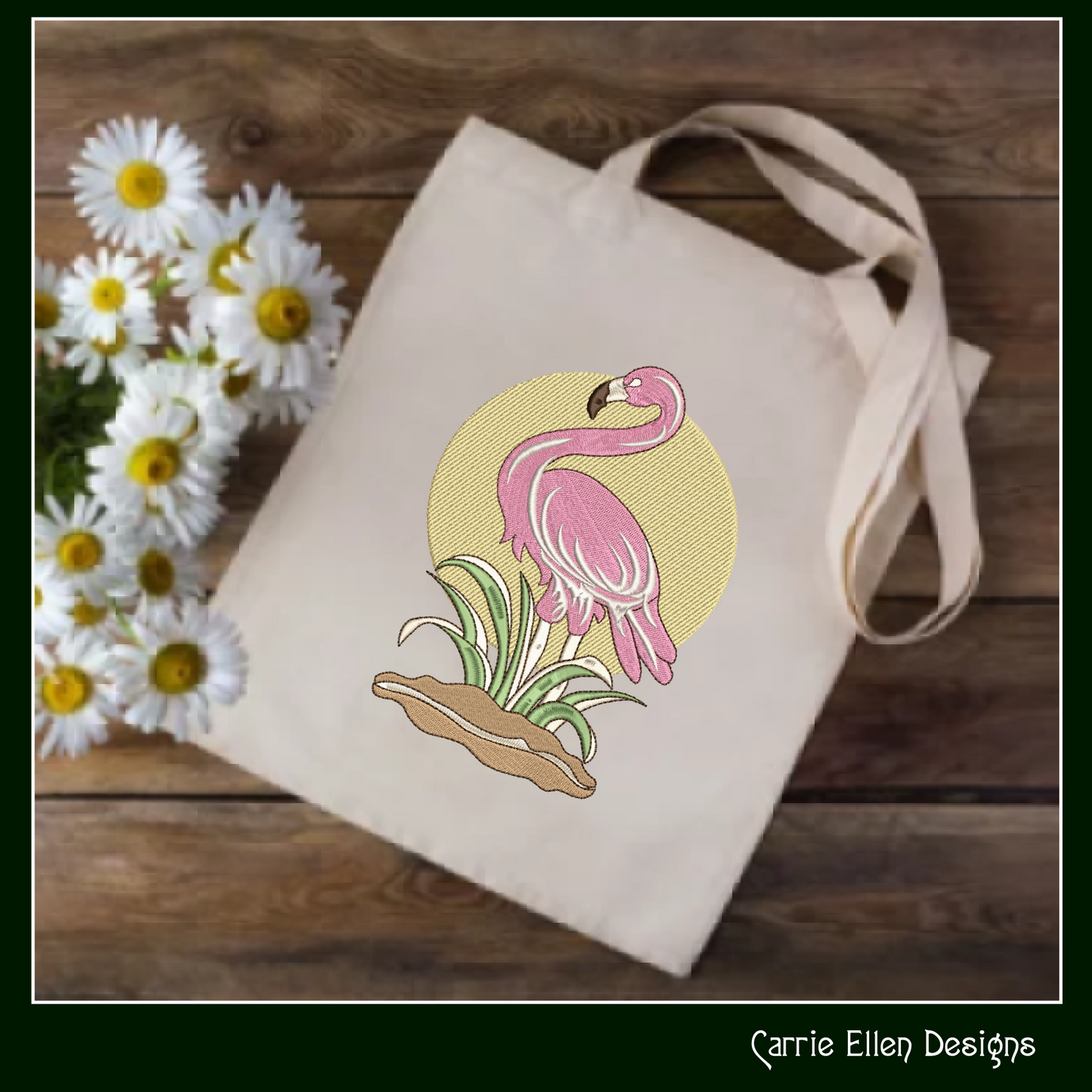 Sunset Flamingo Machine Embroidery Design. Wading Flamingo in the Grass, Pink Bird Design, 6 Sizes (2380)