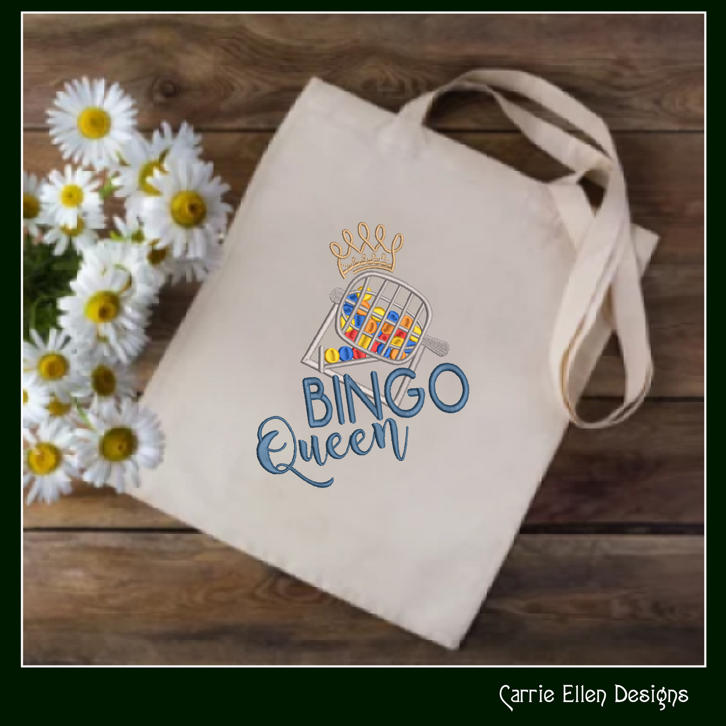 Bingo Queen Embroidery Design, Machine Embroidery Design, Bingo Game, Bingo Cage with Crown, 6 Sizes (2393)