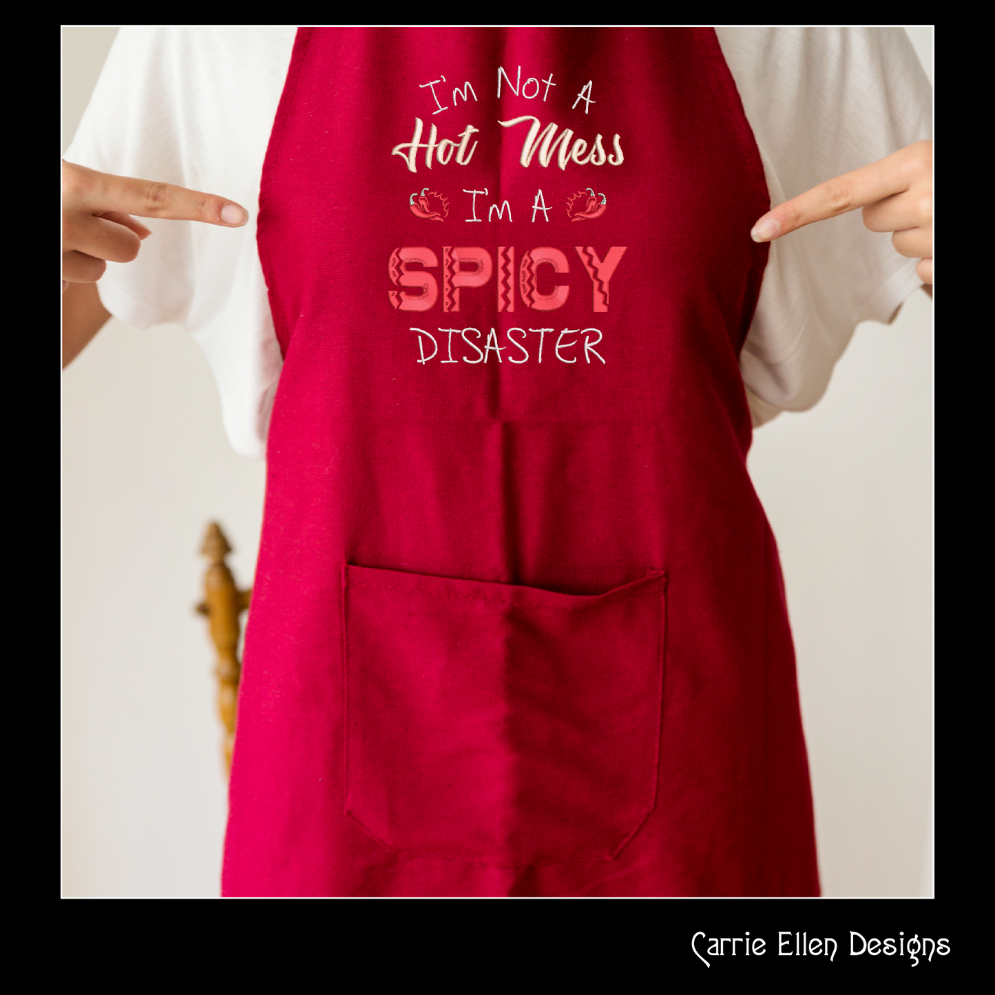 Spicy Disaster Embroidery Design Saying, Hot Mess Machine Embroidery Design, Chili Peppers, 6 Sizes (2412)