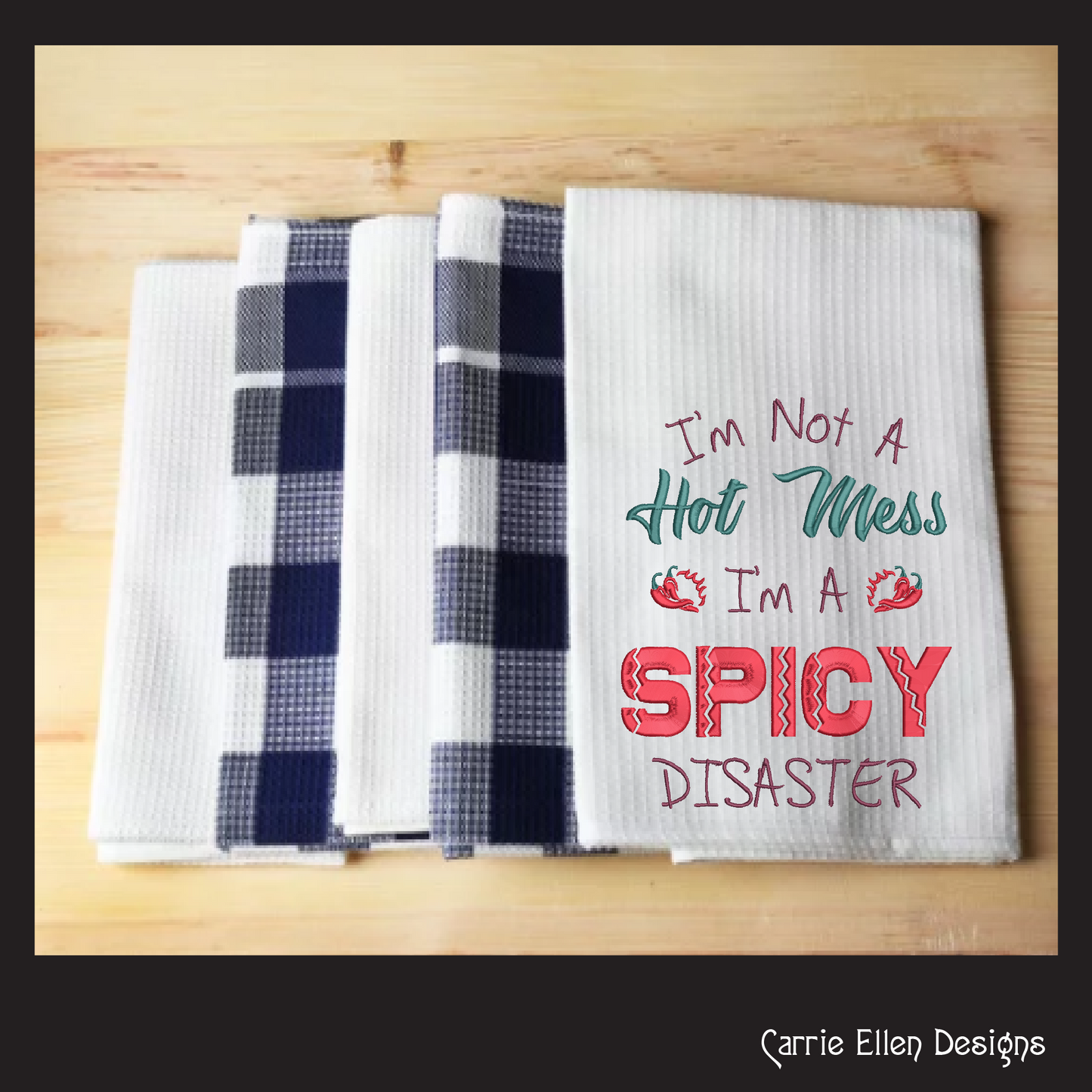Spicy Disaster Embroidery Design Saying, Hot Mess Machine Embroidery Design, Chili Peppers, 6 Sizes (2412)