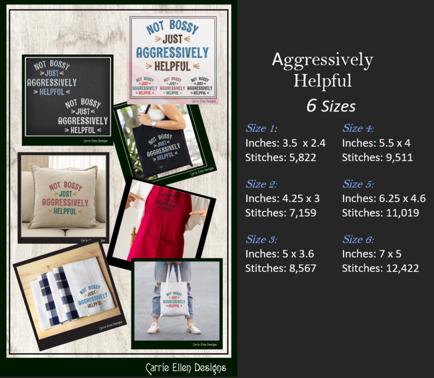 Not Bossy Just Aggressively Helpful – Snarky Machine Embroidery Design - 6 Sizes (2413)