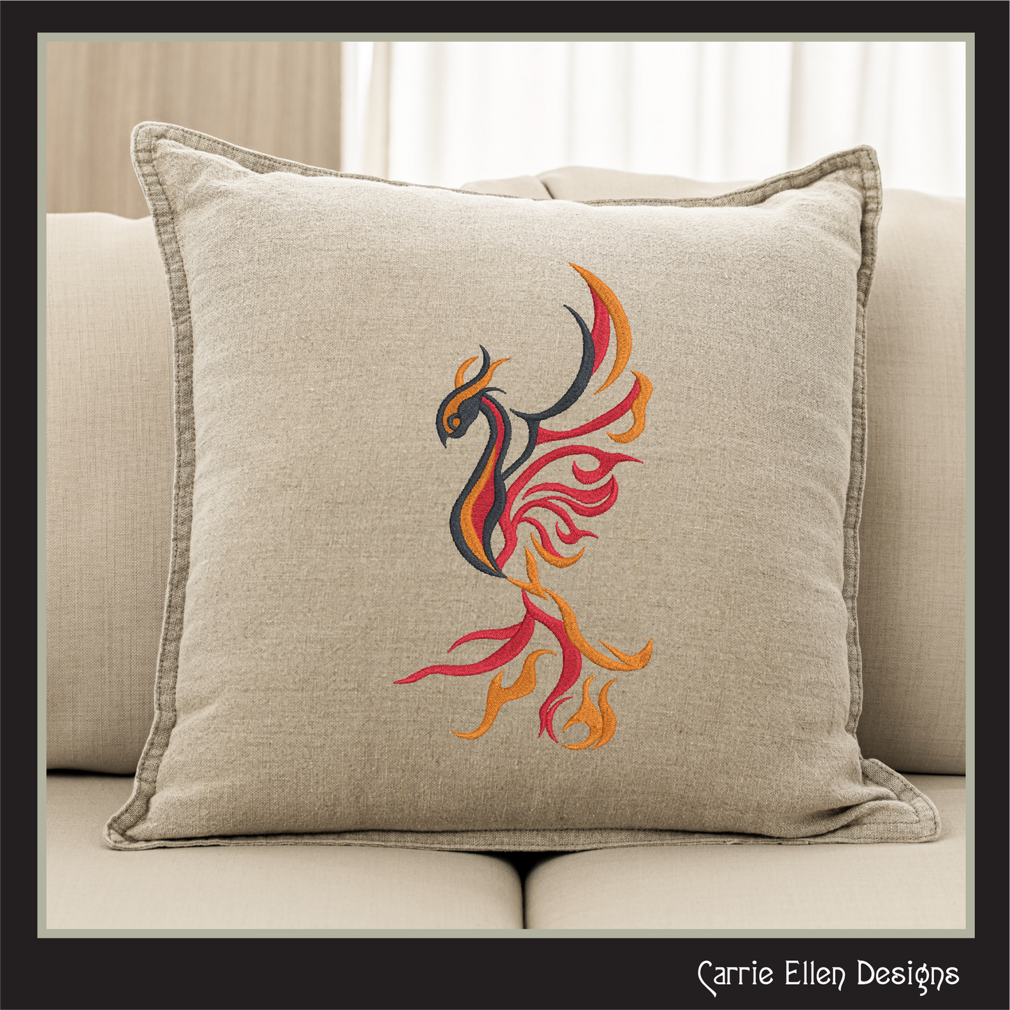 Phoenix Rising – Abstract Machine Embroidery Design | Colorful Mythic Fire Bird, 6 Sizes (2416)