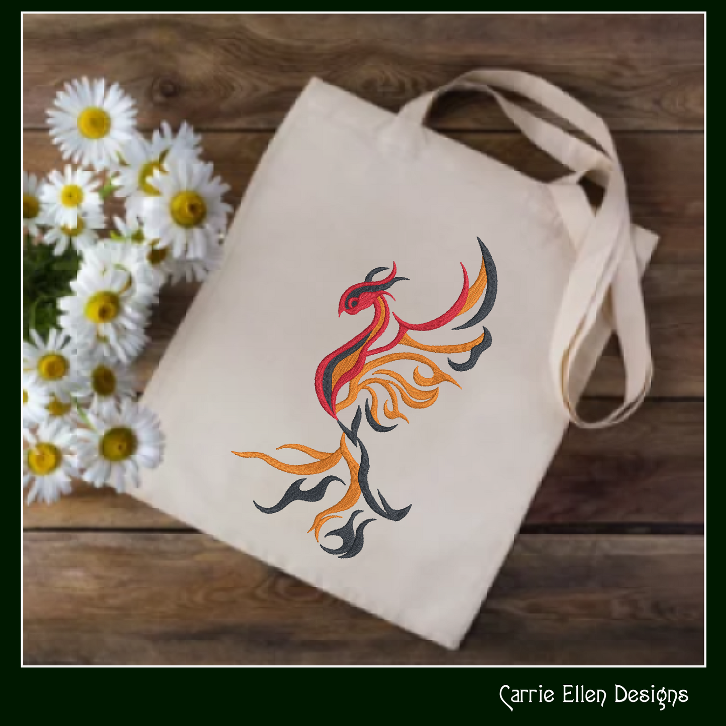 Phoenix Rising – Abstract Machine Embroidery Design | Colorful Mythic Fire Bird, 6 Sizes (2416)