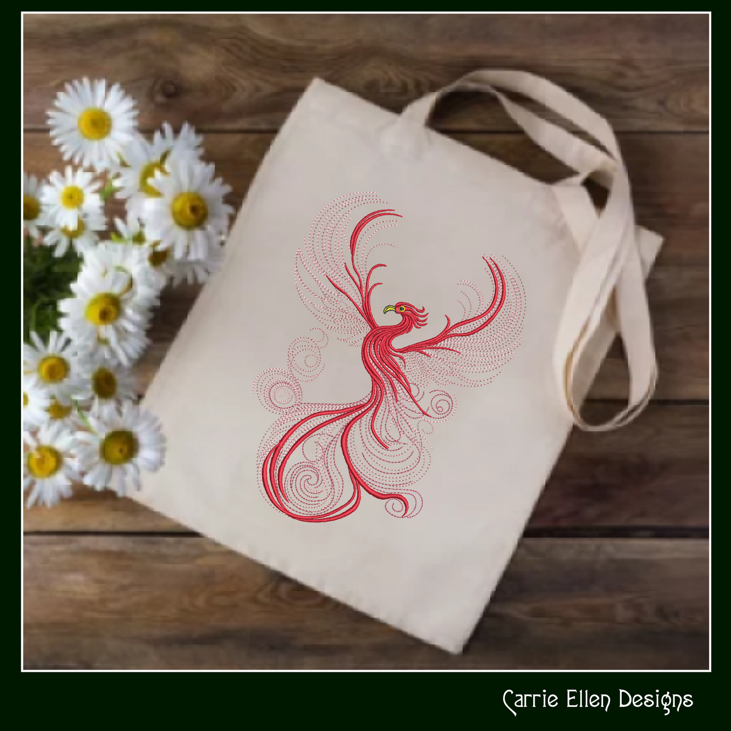 Phoenix Firebird Machine Embroidery Design | Artistic Colorful Mythic Fire Bird Line Art, 6 Sizes (2417)