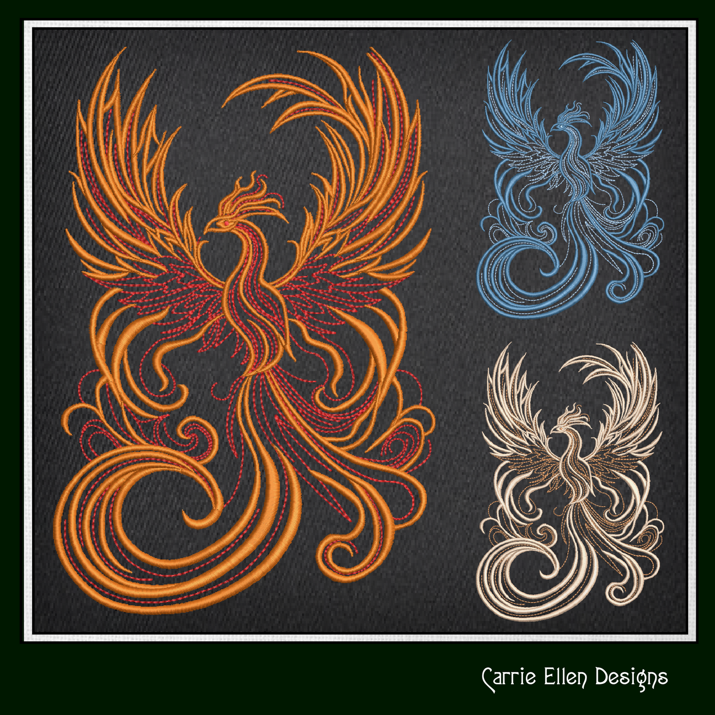 Phoenix Firebird Machine Embroidery Design | Artistic Flowing Mythic Fire Bird Line Art, 6 Sizes (2420)
