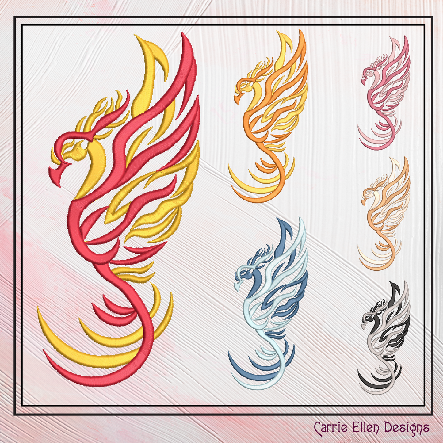 Phoenix Firebird – Artistic & Colorful Machine Embroidery Design | Mythic Fantasy Bird, 6 Sizes (2425)