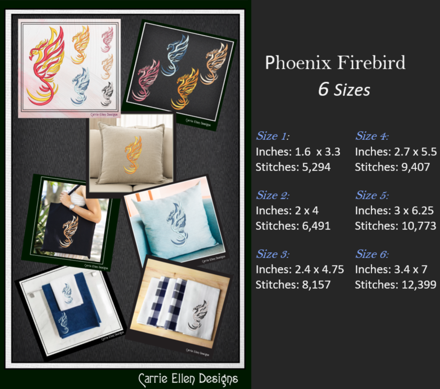 Phoenix Firebird – Artistic & Colorful Machine Embroidery Design | Mythic Fantasy Bird, 6 Sizes (2425)