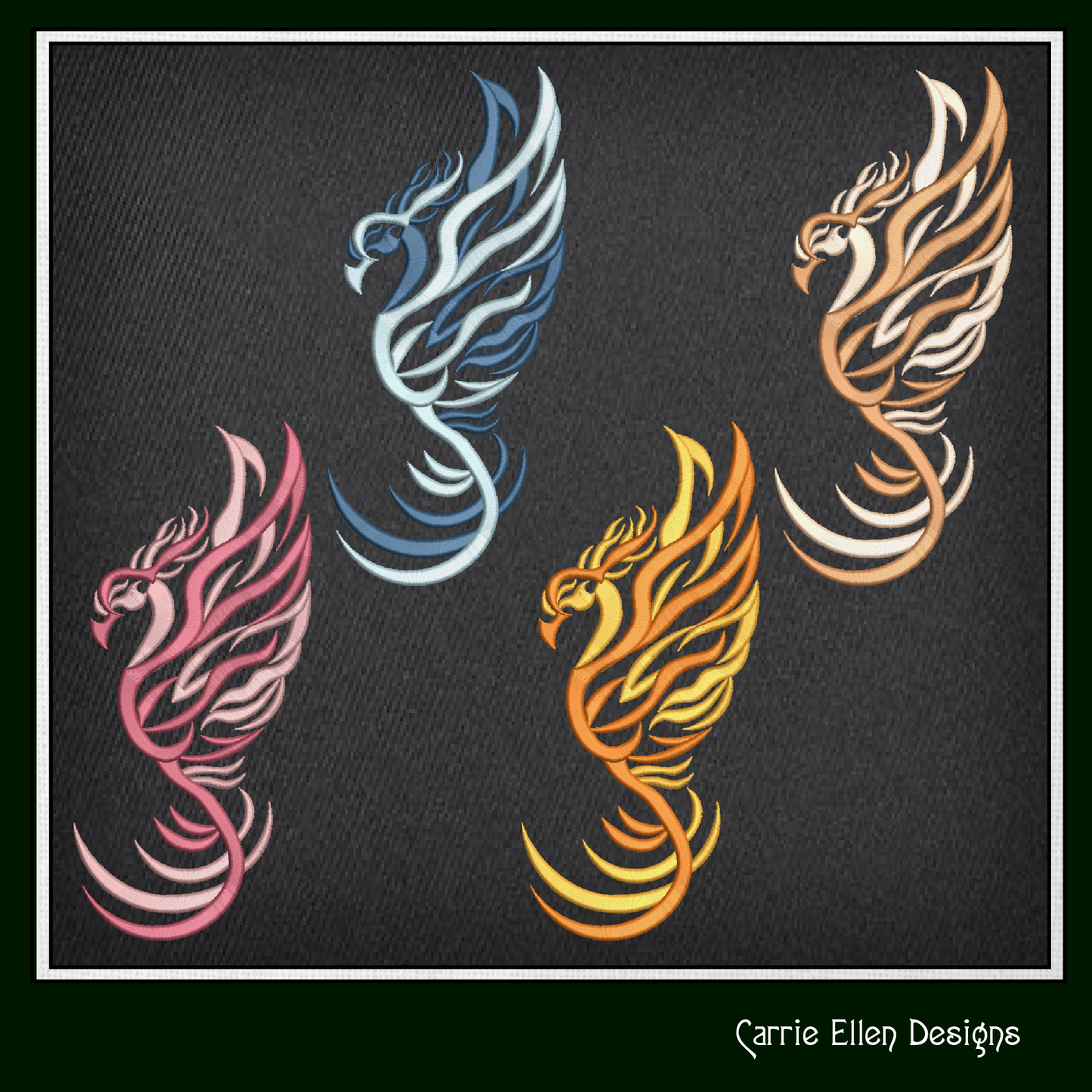 Phoenix Firebird – Artistic & Colorful Machine Embroidery Design | Mythic Fantasy Bird, 6 Sizes (2425)