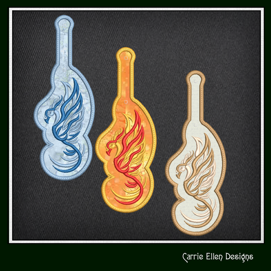 Phoenix Firebird ITH Key Fob – In The Hoop Machine Embroidery Design | Mythic Fire Bird Key Tag, Fits 4x4 Hoop (2426)