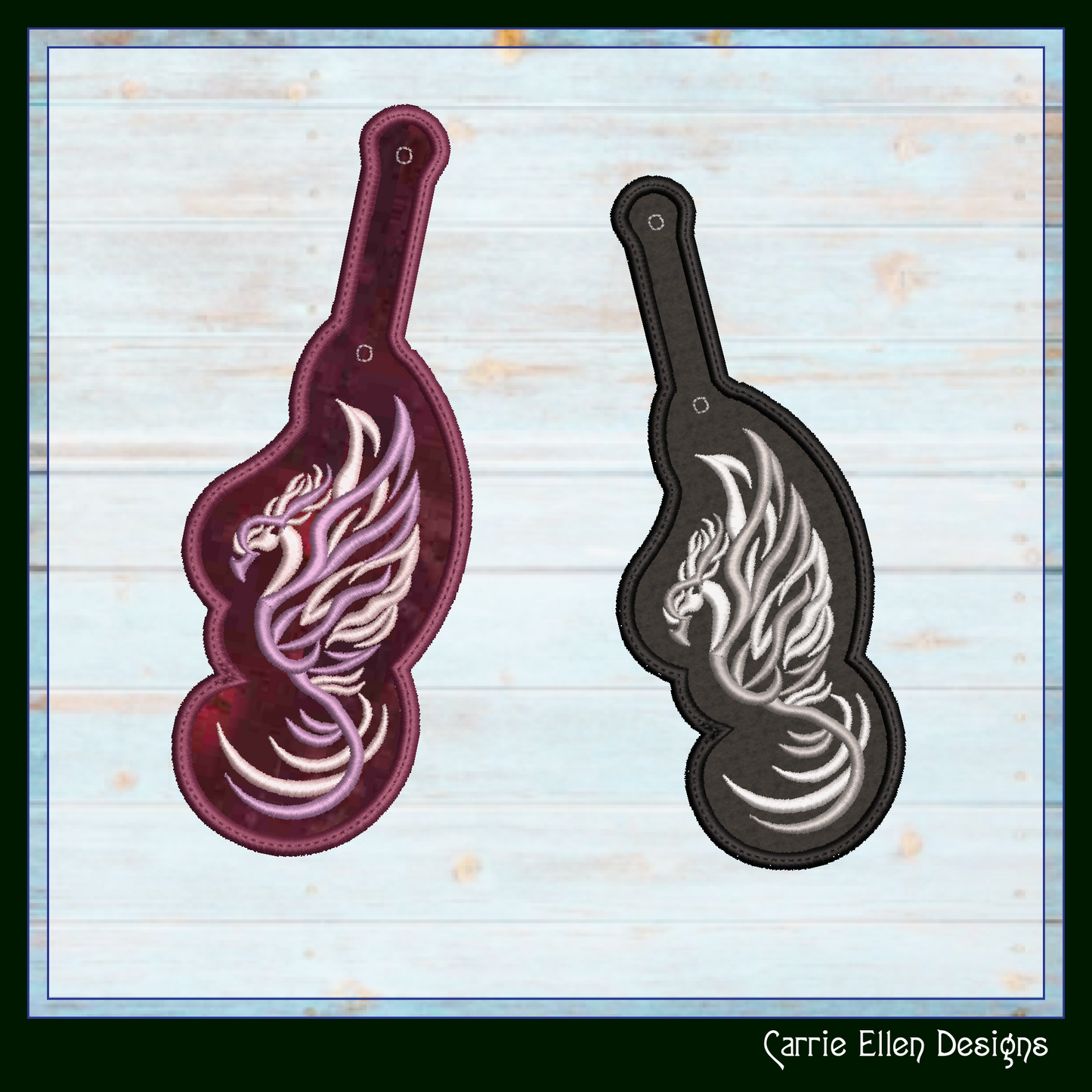 Phoenix Firebird ITH Key Fob – In The Hoop Machine Embroidery Design | Mythic Fire Bird Key Tag, Fits 4x4 Hoop (2426)