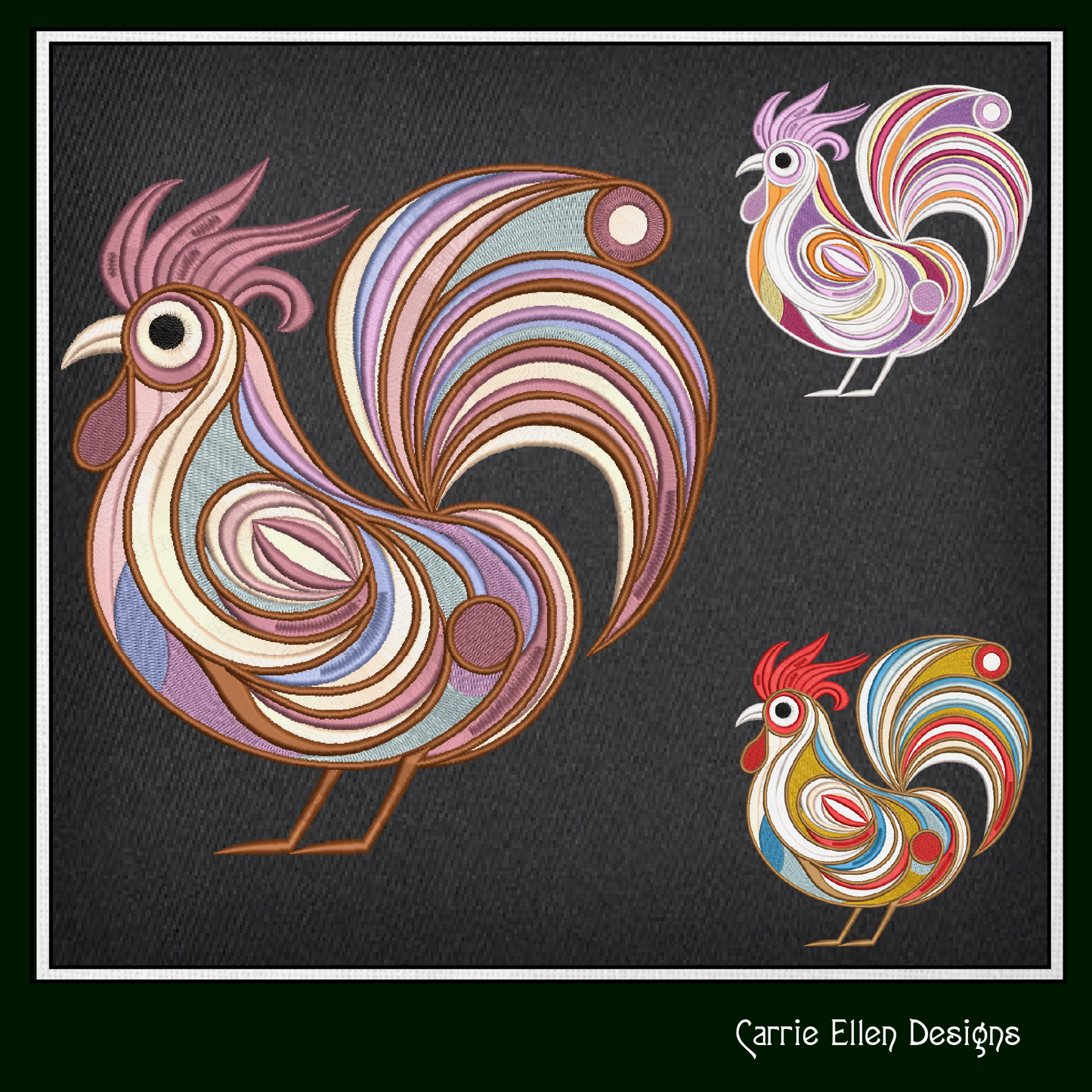 Abstract Chicken Machine Embroidery Design – Farm Animal Bird Pattern | 4 Sizes (2434)