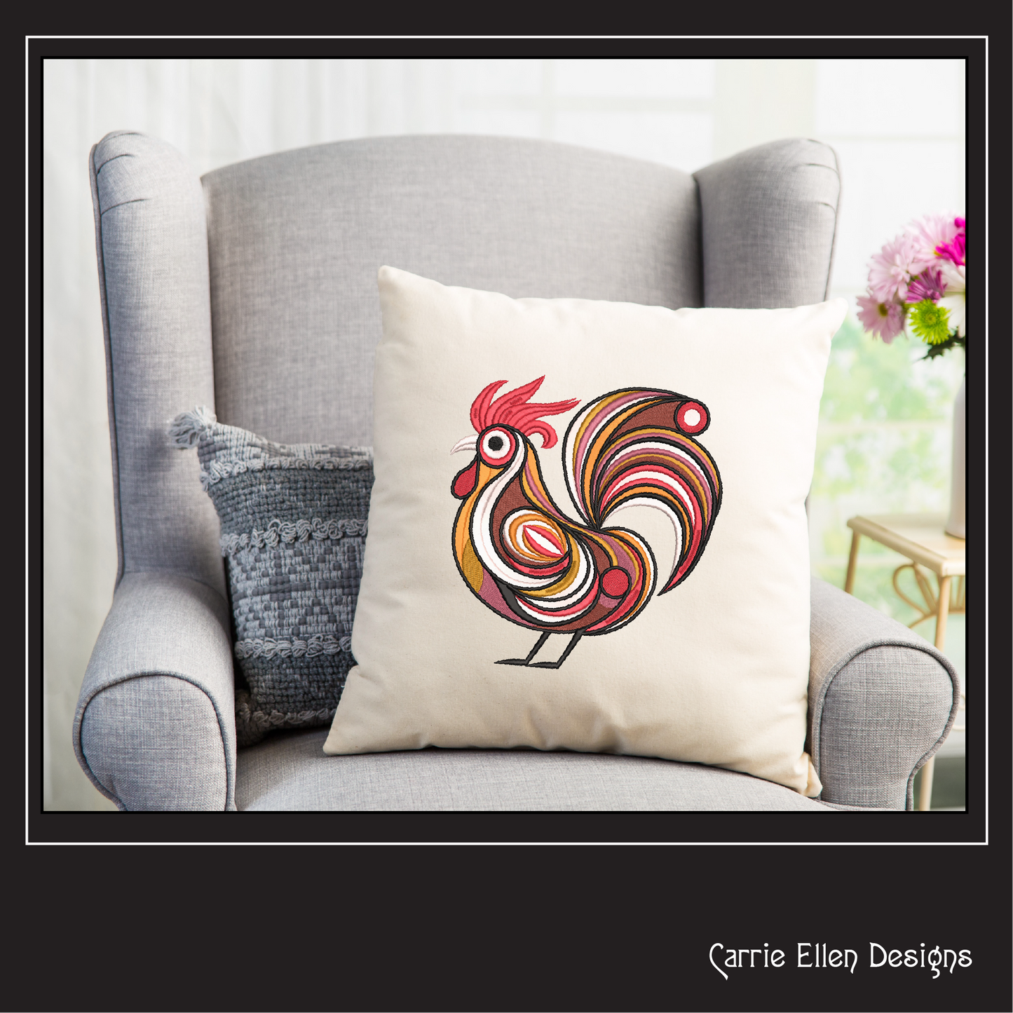 Abstract Chicken Machine Embroidery Design – Farm Animal Bird Pattern | 4 Sizes (2434)