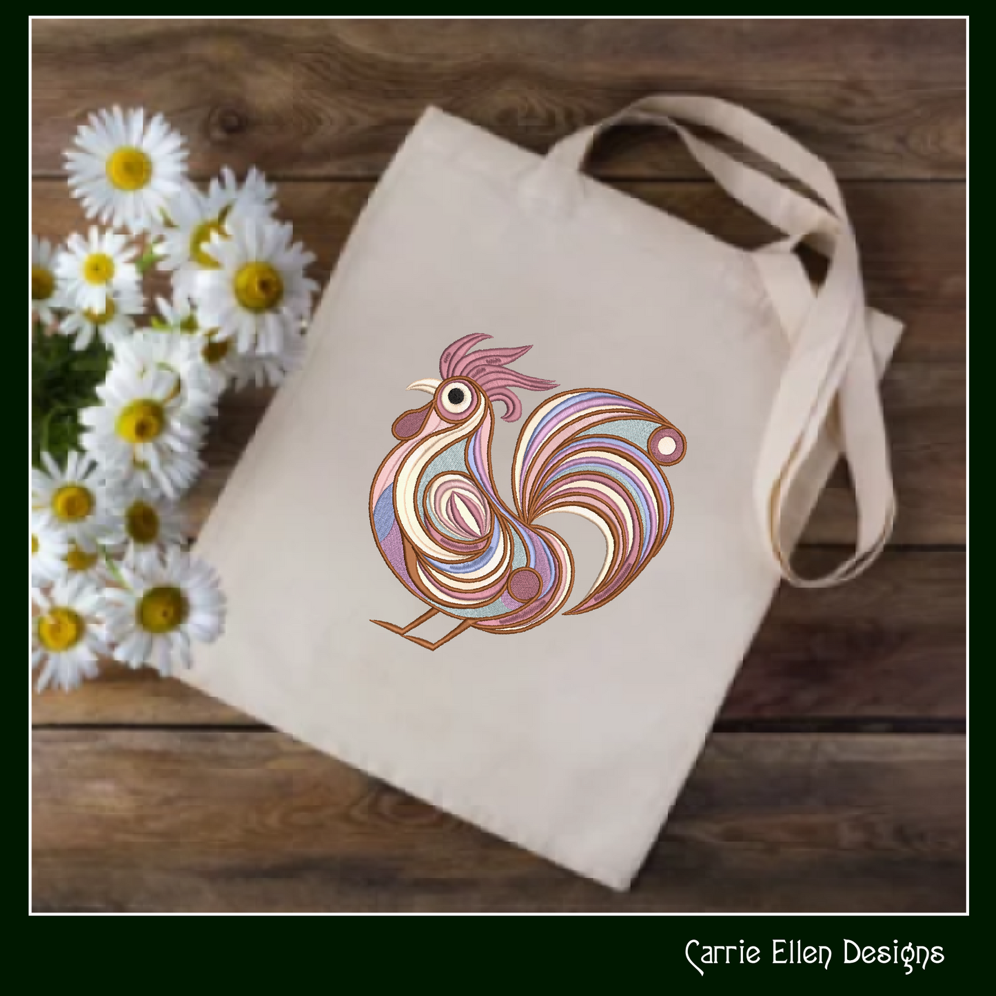 Abstract Chicken Machine Embroidery Design – Farm Animal Bird Pattern | 4 Sizes (2434)