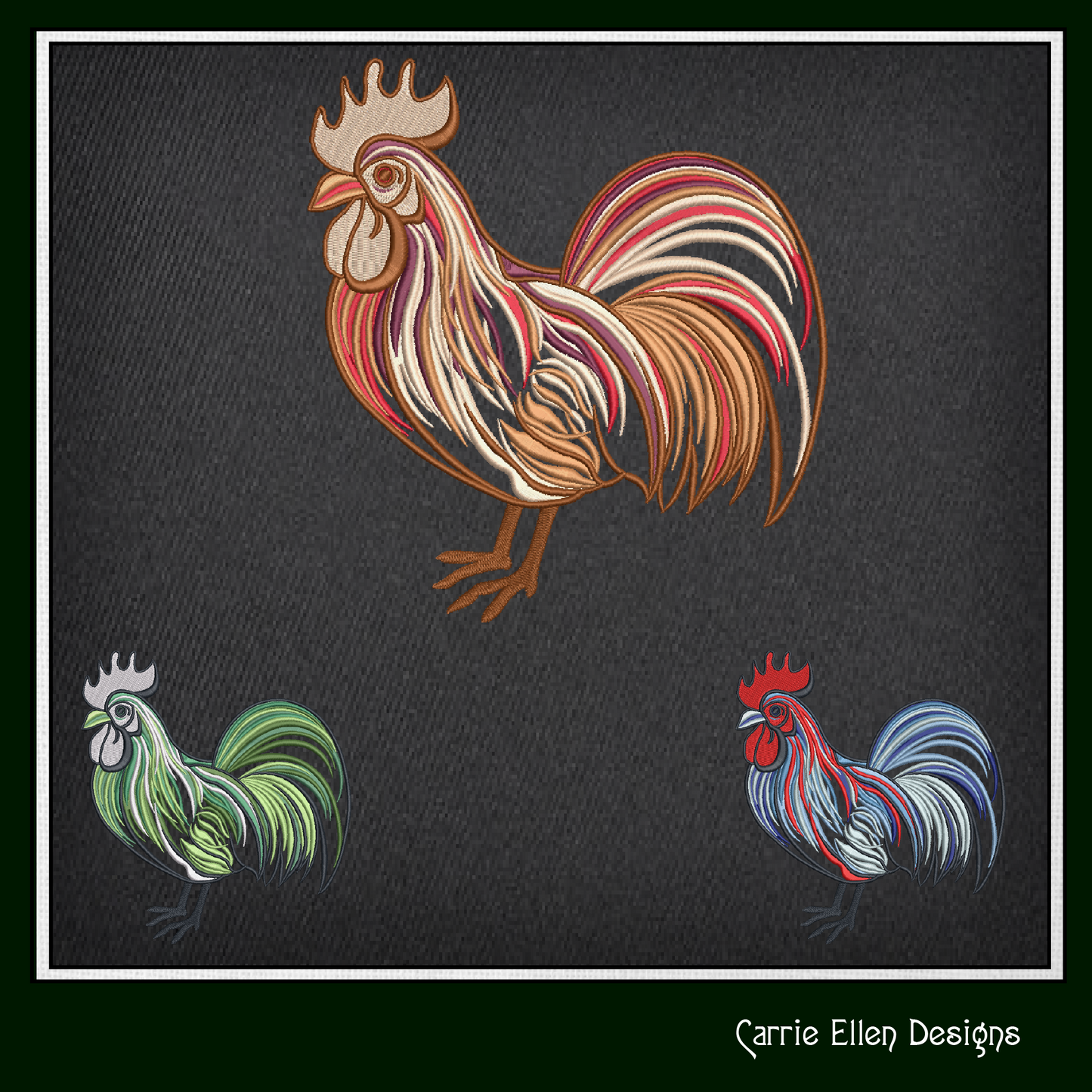Abstract Rooster Machine Embroidery Design – Farm Animal Bird Pattern | 4 Sizes (2436)
