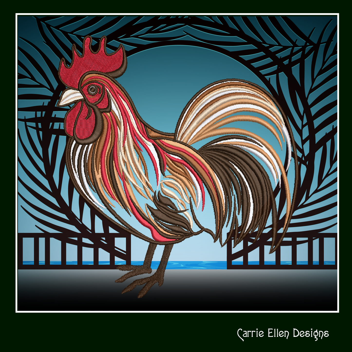 Abstract Rooster Machine Embroidery Design – Farm Animal Bird Pattern | 4 Sizes (2436)