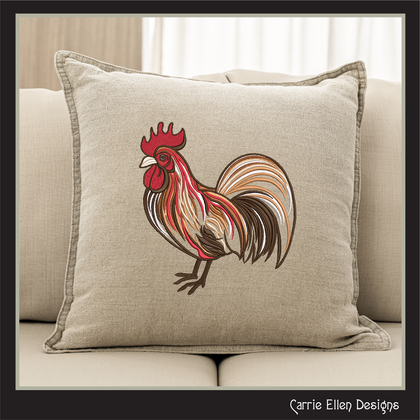 Abstract Rooster Machine Embroidery Design – Farm Animal Bird Pattern | 4 Sizes (2436)