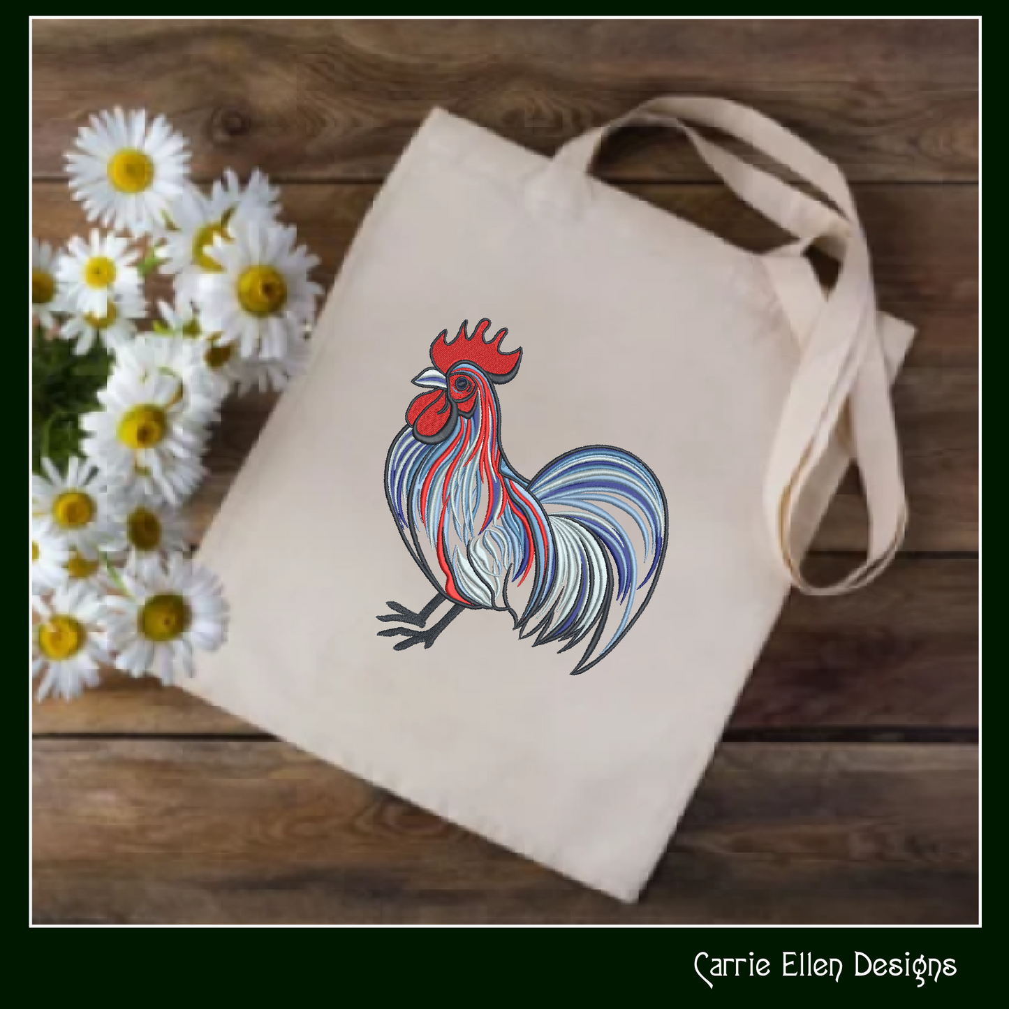 Abstract Rooster Machine Embroidery Design – Farm Animal Bird Pattern | 4 Sizes (2436)
