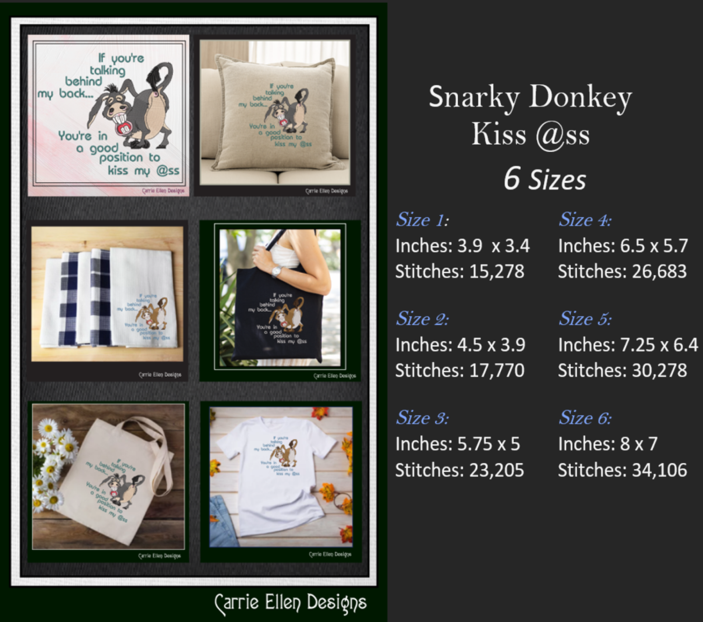 Good Position to Kiss My @ss – Snarky and Sassy Donkey Machine Embroidery Design | 6 Sizes (2438)