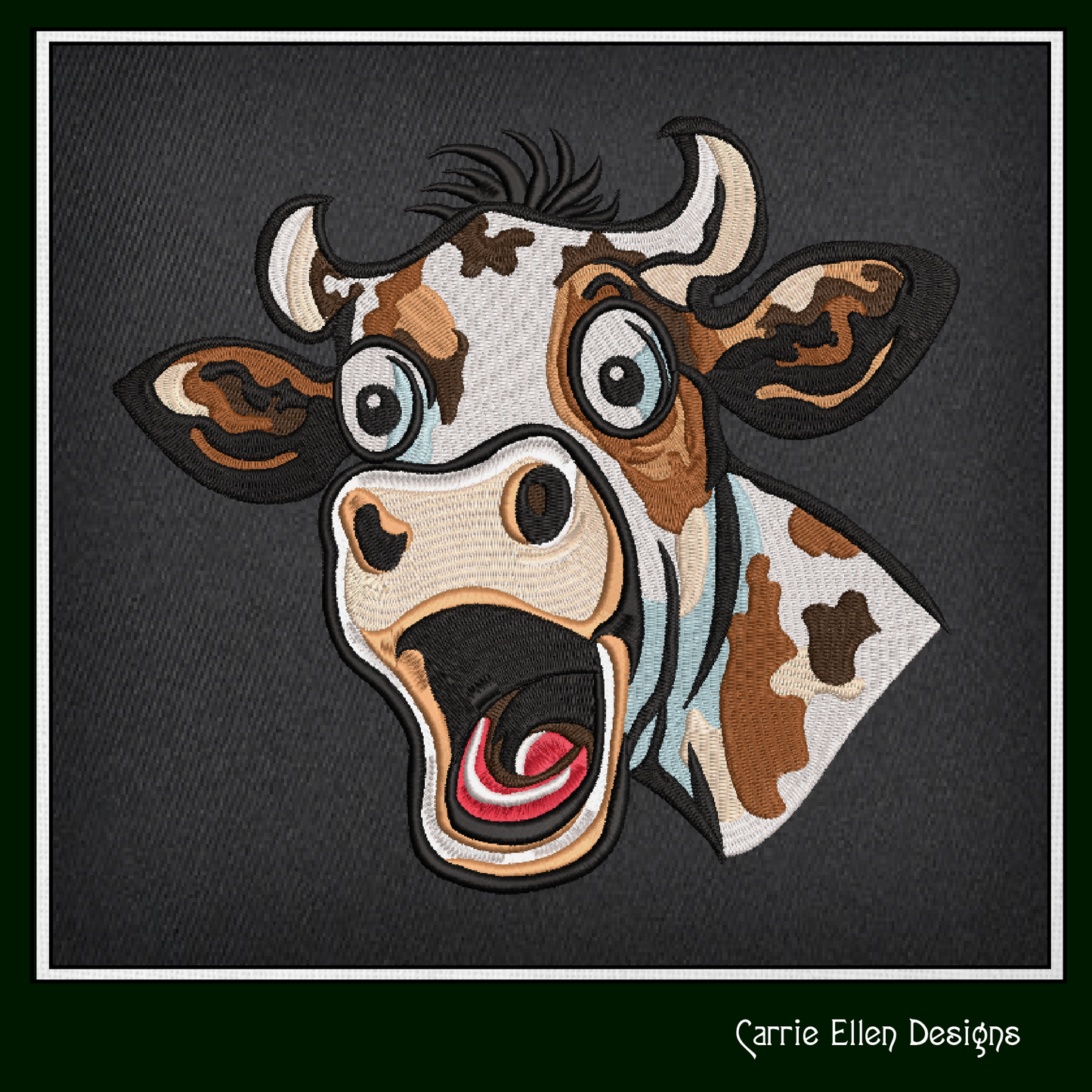 Surprised Cow Machine Embroidery Design – Funny Farm Animal Pattern | 4 Sizes (2472)