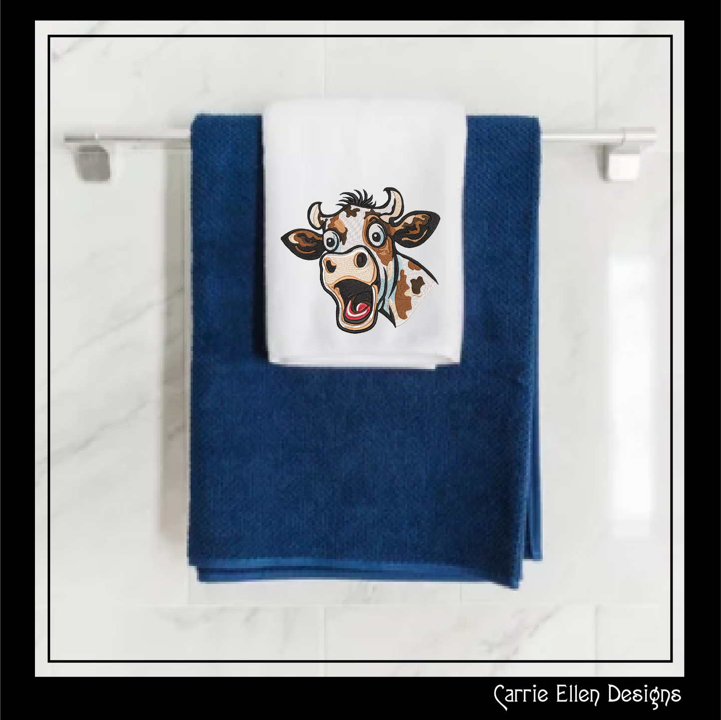 Surprised Cow Machine Embroidery Design – Funny Farm Animal Pattern | 4 Sizes (2472)