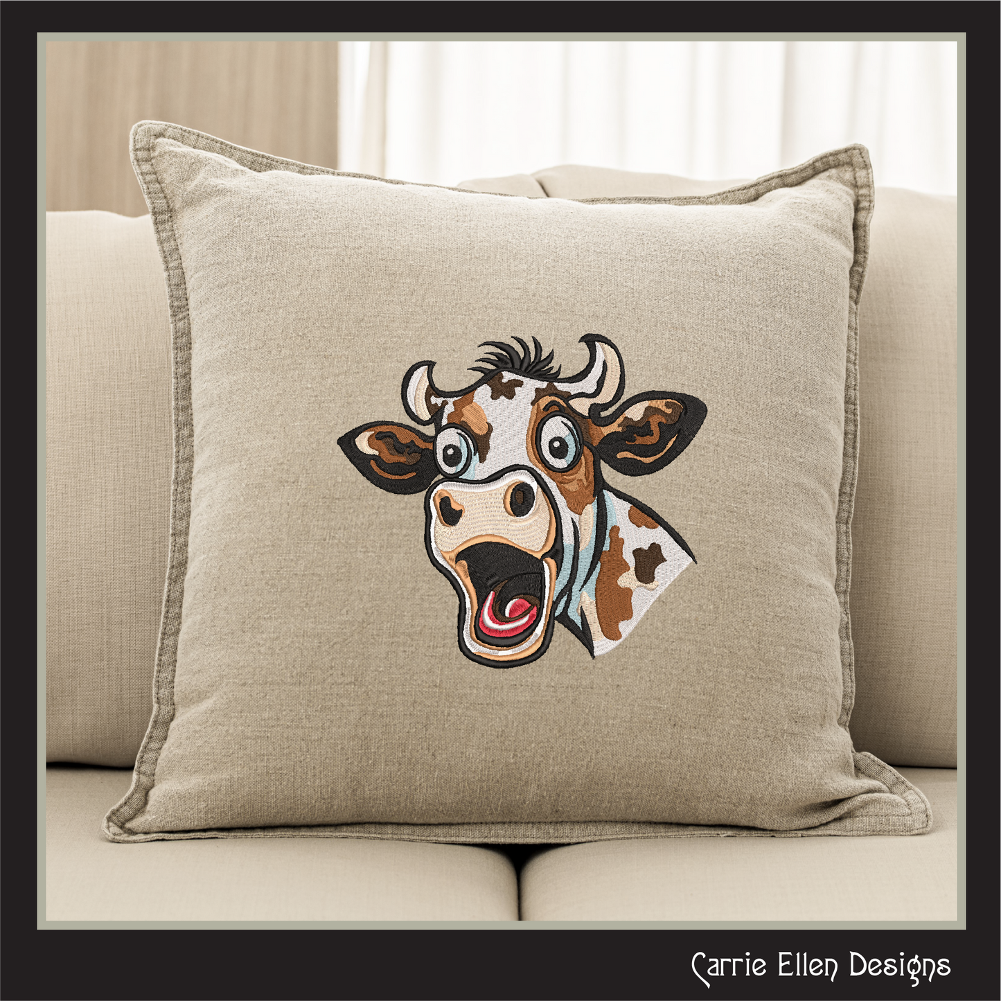 Surprised Cow Machine Embroidery Design – Funny Farm Animal Pattern | 4 Sizes (2472)