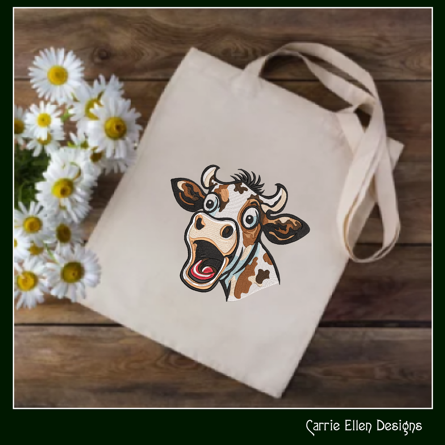 Surprised Cow Machine Embroidery Design – Funny Farm Animal Pattern | 4 Sizes (2472)