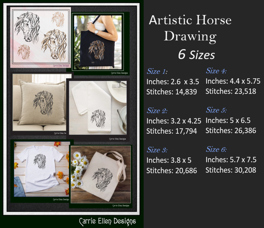 Artistic Horse Machine Embroidery Design – Stallion Profile Equestrian Pattern | 6 Sizes (2474)