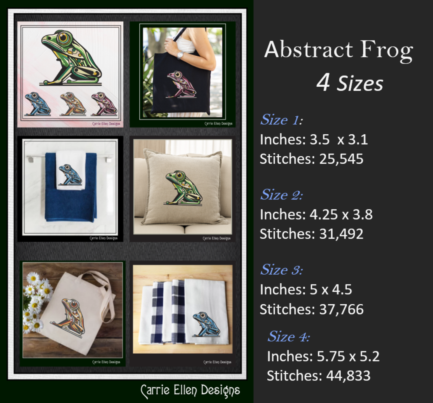 Abstract Frog Machine Embroidery Design – Artistic Toad Pattern | 4 Sizes (2478)