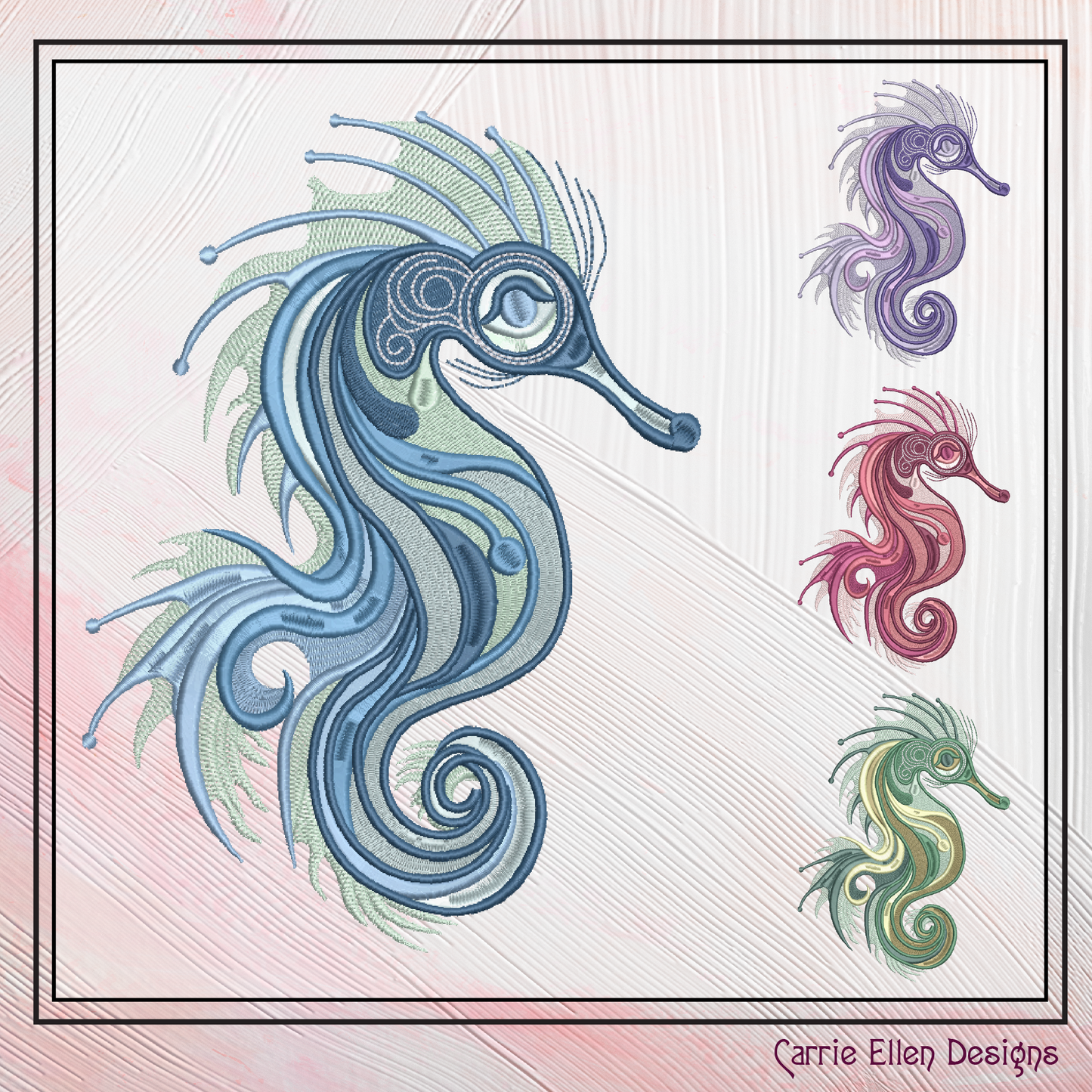 Fancy Seahorse Machine Embroidery Design – Artistic Sea Life Pattern | 6 Sizes (2481)