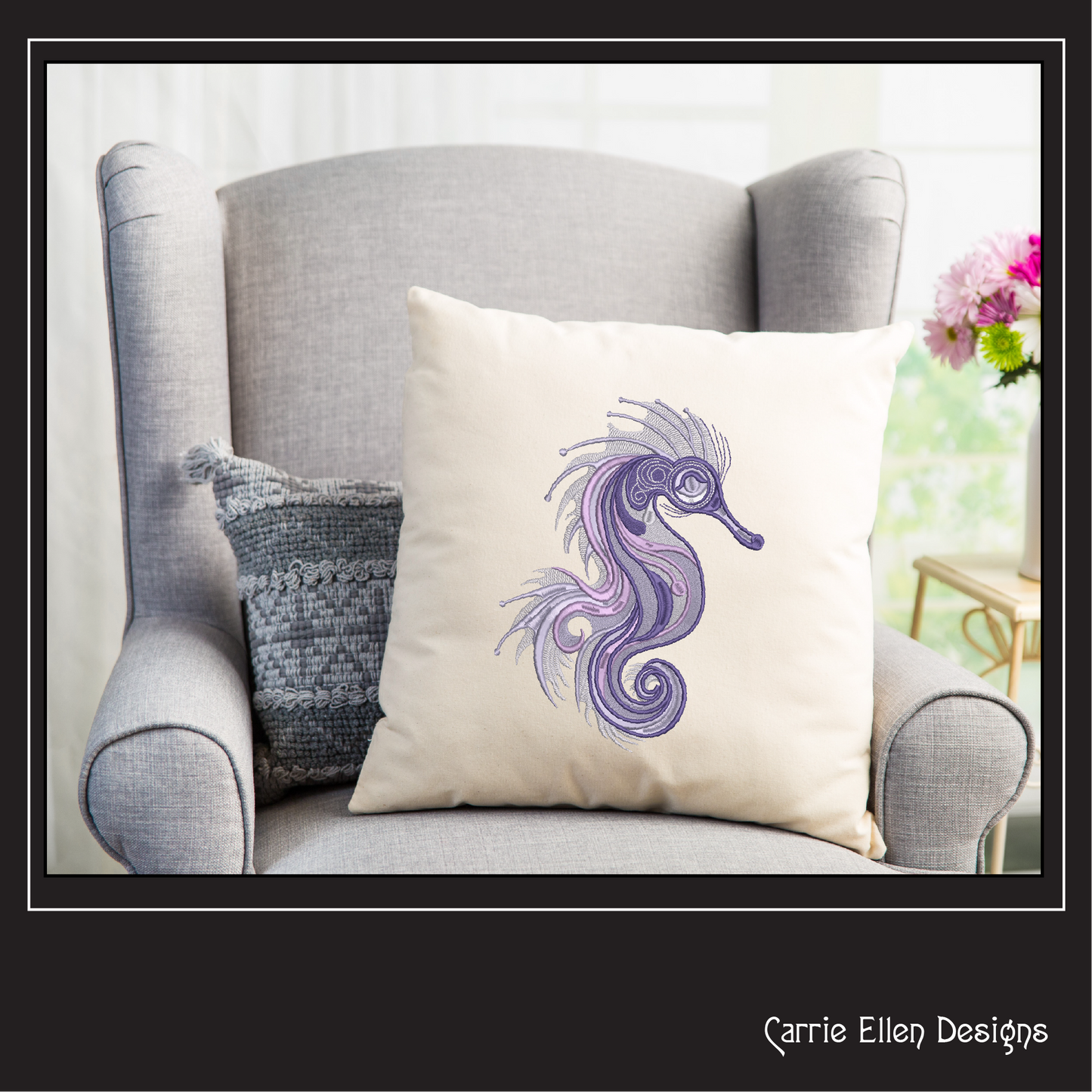 Fancy Seahorse Machine Embroidery Design – Artistic Sea Life Pattern | 6 Sizes (2481)