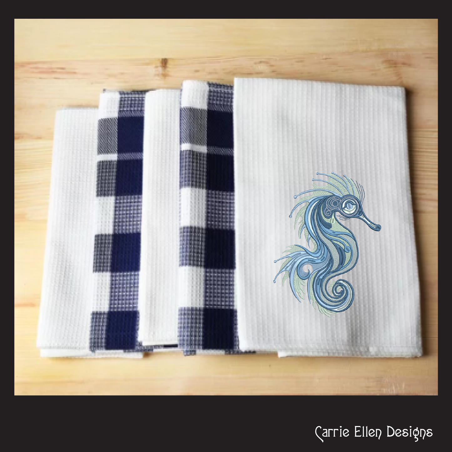 Fancy Seahorse Machine Embroidery Design – Artistic Sea Life Pattern | 6 Sizes (2481)