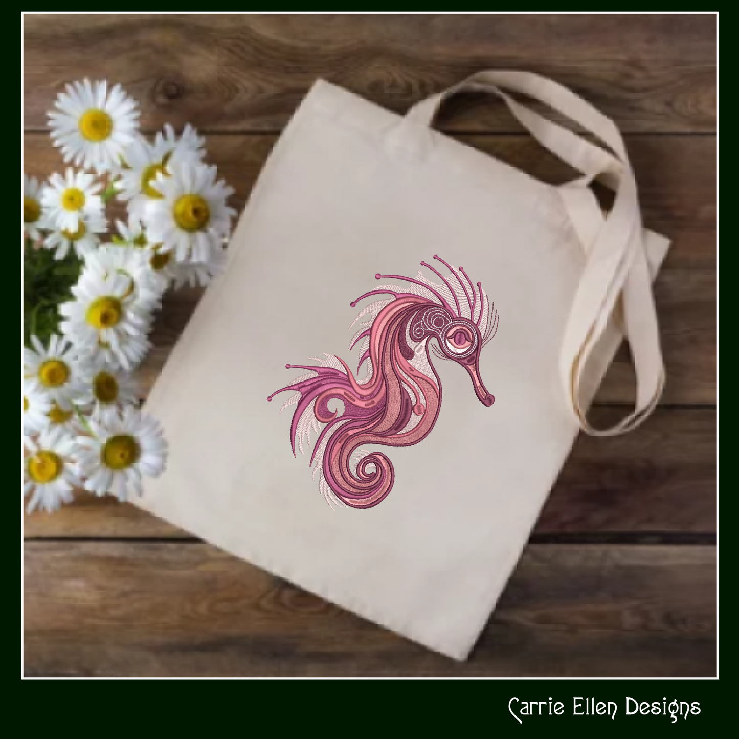 Fancy Seahorse Machine Embroidery Design – Artistic Sea Life Pattern | 6 Sizes (2481)