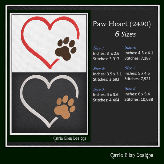 Dog Paw Machine Embroidery Design – Puppy & Dog Paw with Heart Pattern, Pet Lover Design, 6 Sizes (2490)