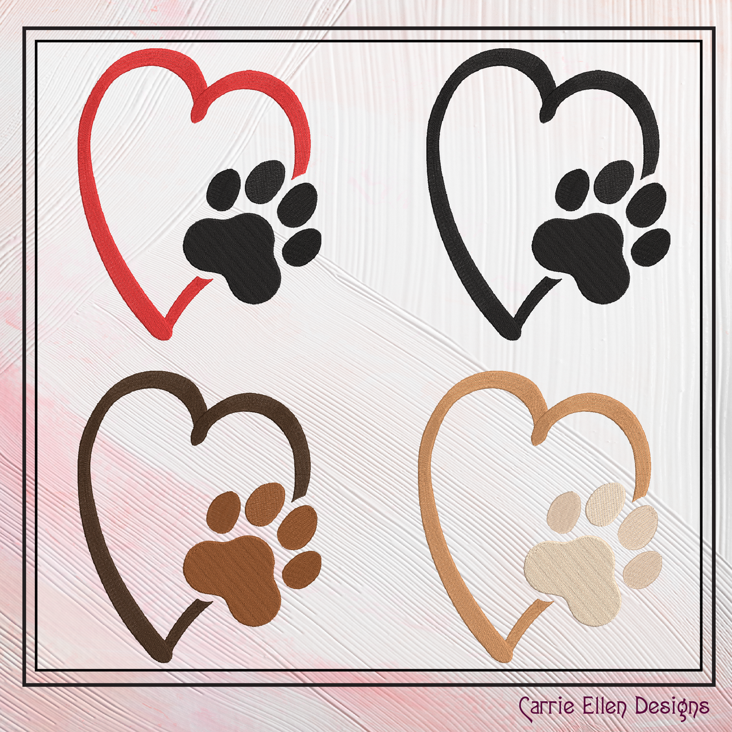Dog Paw Machine Embroidery Design – Puppy & Dog Paw with Heart Pattern, Pet Lover Design, 6 Sizes (2491)