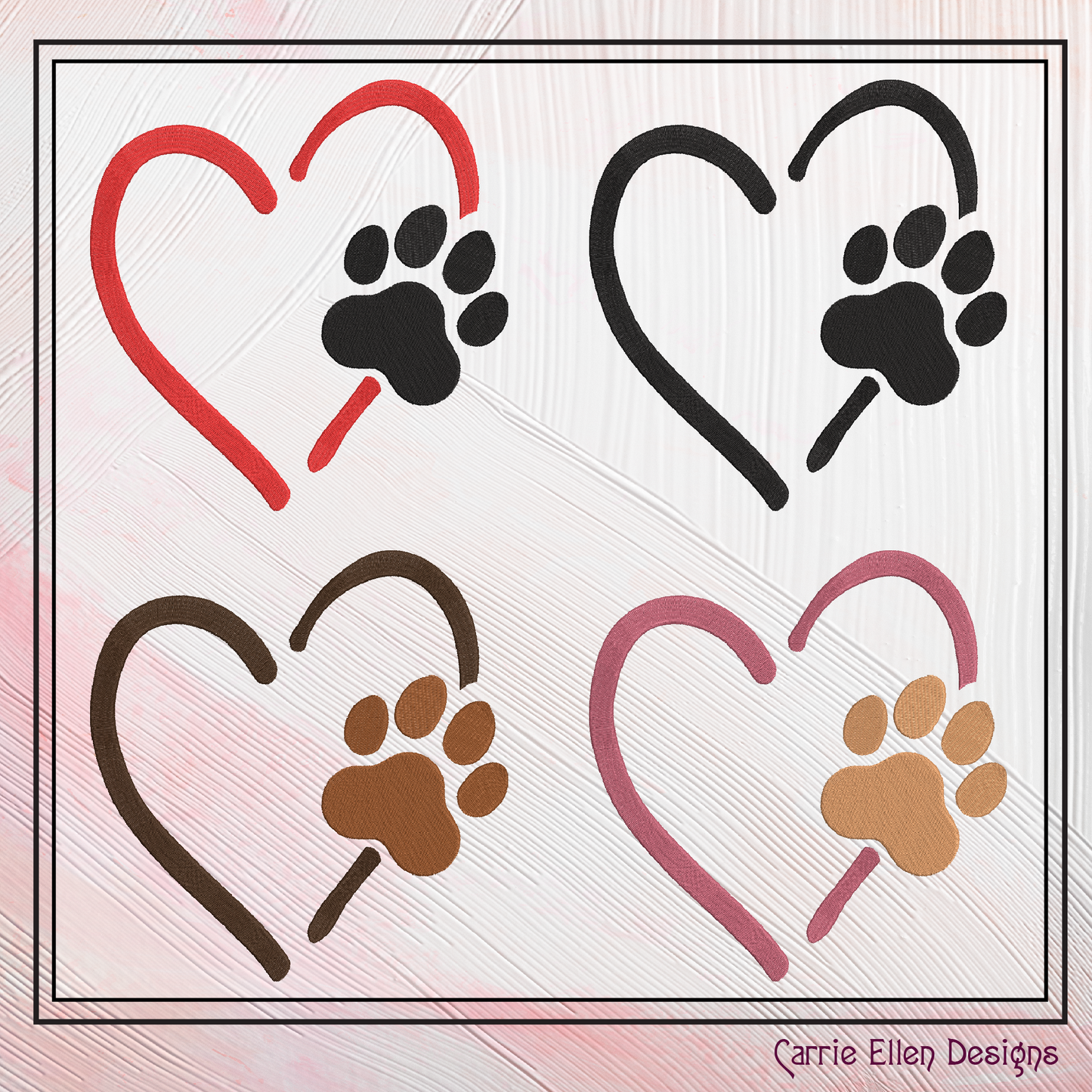 Dog Paw Machine Embroidery Design – Puppy & Dog Paw with Heart Pattern, Pet Lover Design, 6 Sizes (2492)