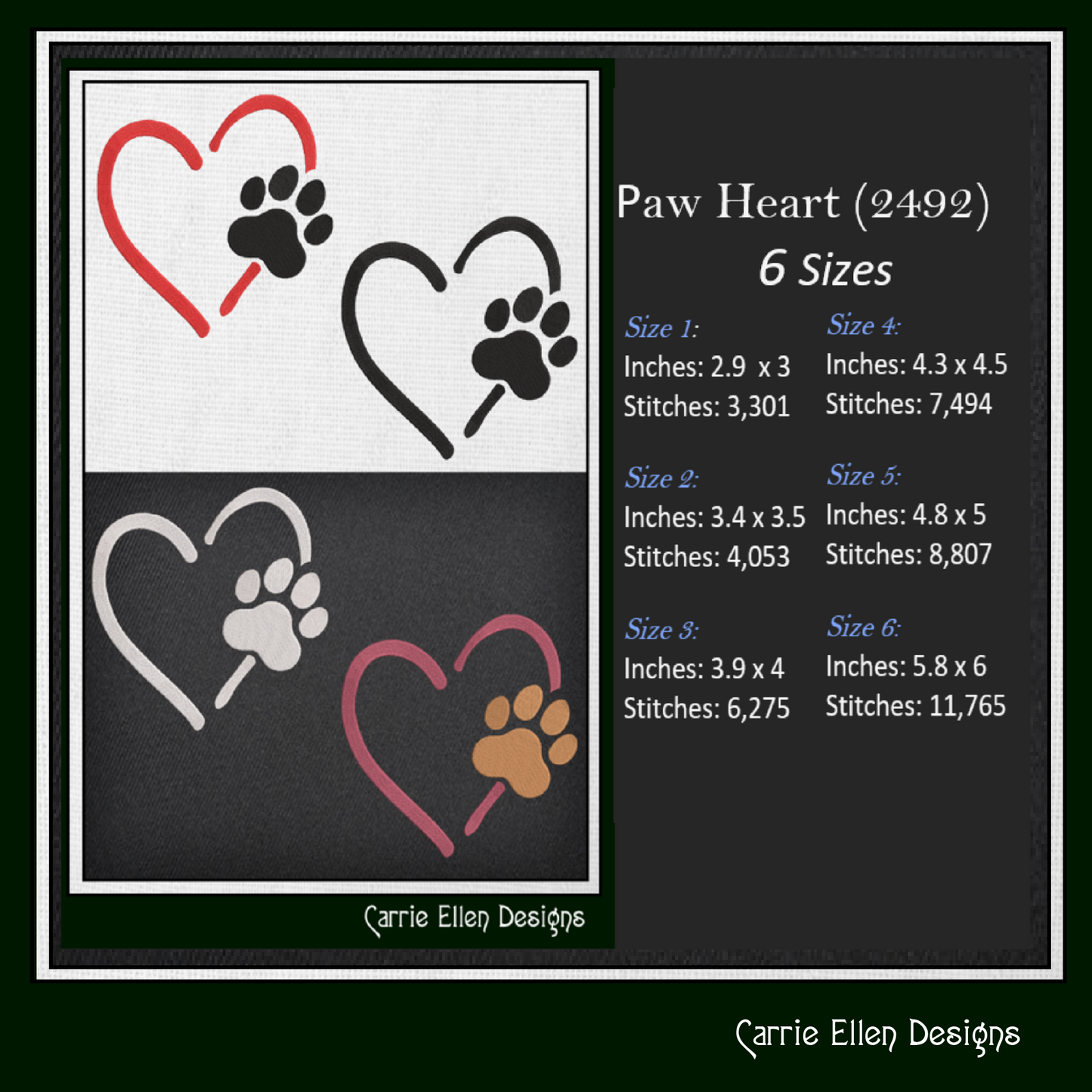 Dog Paw Bundle Machine Embroidery Design Bundle – Puppy & Dog Paws with Heart Pattern Collection | Pet Lover Designs, 4 Designs, 6 Sizes Each (2494)