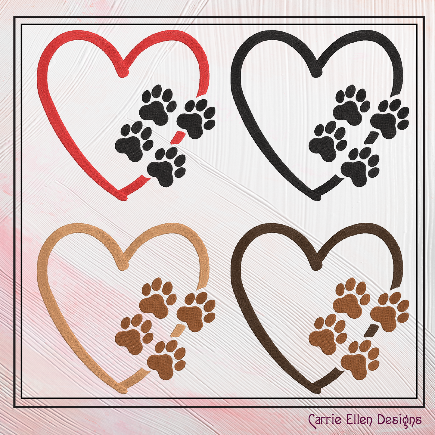 Dog Paw Machine Embroidery Design – Puppy & Dog Paw with Heart Pattern, Pet Lover Design, 6 Sizes (2493)