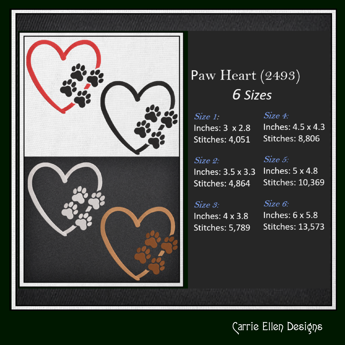 Dog Paw Bundle Machine Embroidery Design Bundle – Puppy & Dog Paws with Heart Pattern Collection | Pet Lover Designs, 4 Designs, 6 Sizes Each (2494)