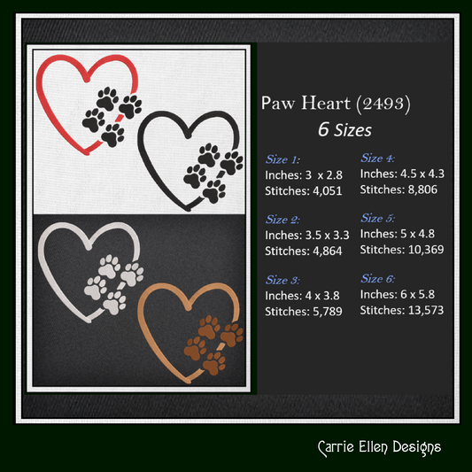 Dog Paw Machine Embroidery Design – Puppy & Dog Paw with Heart Pattern, Pet Lover Design, 6 Sizes (2493)