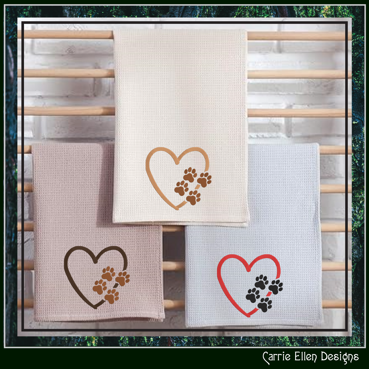 Dog Paw Machine Embroidery Design – Puppy & Dog Paw with Heart Pattern, Pet Lover Design, 6 Sizes (2493)